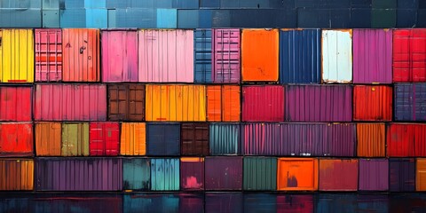 Obraz premium Colorful Cargo Containers Stacked High
