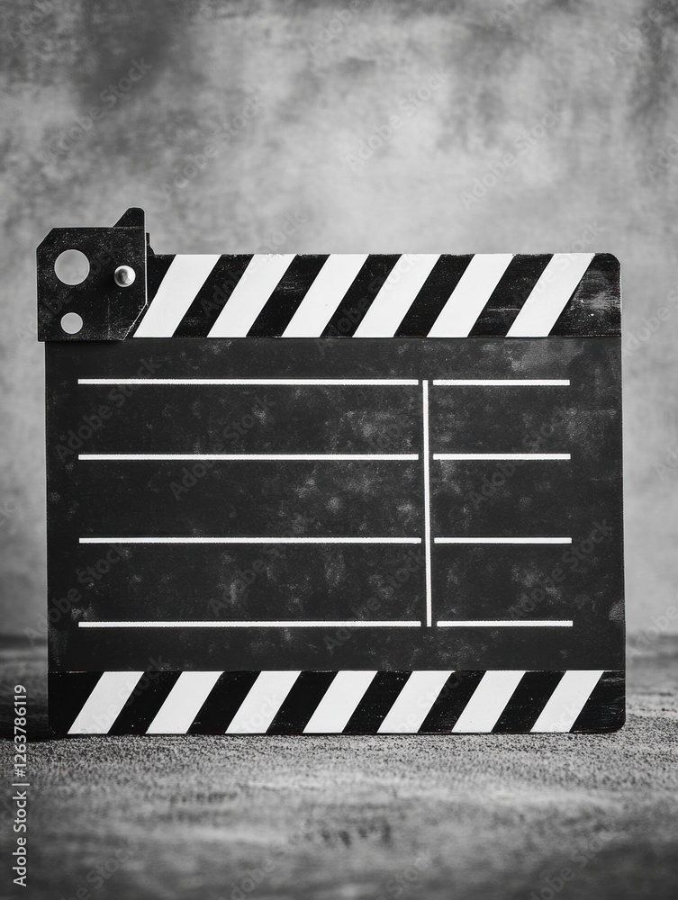 Poster Classic film slate resting on a textured surface in a minimalist setting for cinematic storytelling. Generative AI