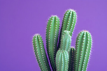 Cluster of Cereus Cactus Plants against Purple Background