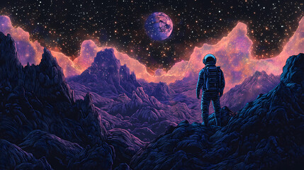 Obraz premium Astronaut on mars. Subterranean Starfields. Illustration