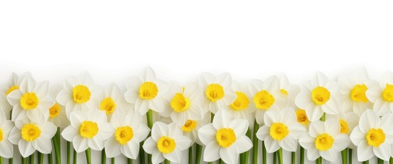 Brighten your space with a stunning spring floral border featuring fresh daffodils on a clean white background.