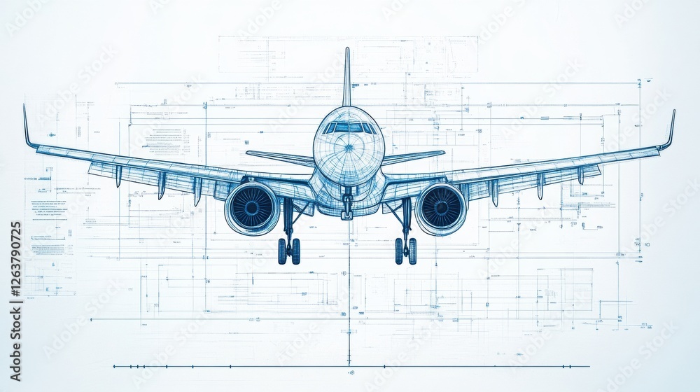 Leinwandbilder Technical blueprint of an aircraft design showcasing detailed structure and specifications for aviation enthusiasts. Generative AI