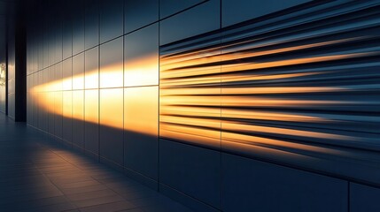 Fototapeta premium Architectural photography, close-up of sleek modern building lines, soft sunlight
