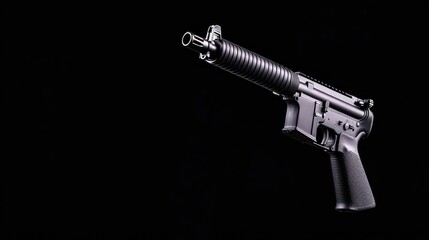 Black rifle, studio shot, dark background, weapon detail