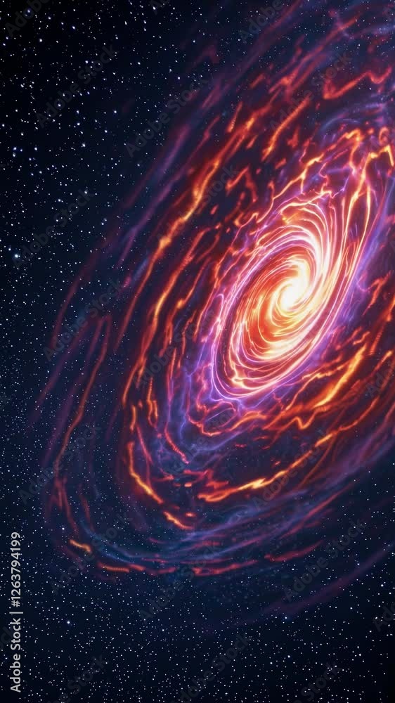 Poster luminous galactic swirl rotating in deep cosmic expanse, surrounding starfield generating mesmerizin