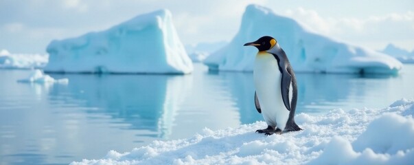 Fototapeta premium Antarctic penguin on frozen tundra, tundra, frozen, penguins