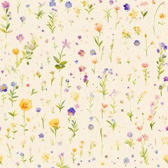 Seamless pattern of watercolor painting of colorful wildflowers for a serene garden scene