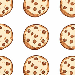 Fototapeta premium Delicious chocolate chip cookies pattern, perfect for baking blogs, recipe websites, or food packaging