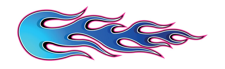 Burning tires and blue flame electric sports car decal vinyl sticker. Racing car speed fire flames vector art graphic.