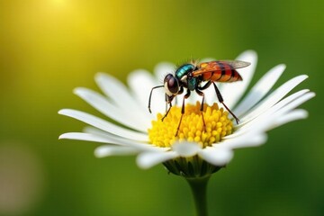 Naklejka premium A colorful insect perches on a sun-kissed daisy , seamless, insect, daisy