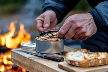 A person preparing a meal over an open fire outdoors, showcasing survival skills and the simple joys of cooking in nature amidst a rustic setting.