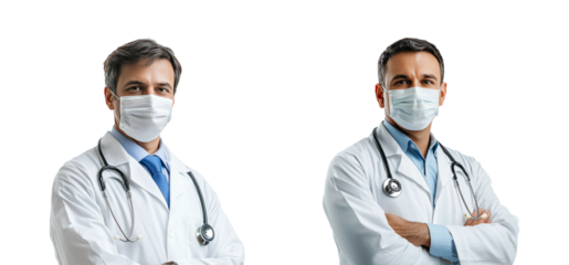 Professional Male Doctors in Medical Attire with Masks