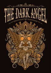 The baphomet holding crown on engraving ornament frame - Vector