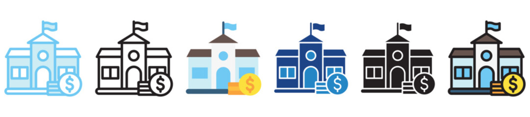 Education Funding multi style, mini illustration icon. outline, flat, glyph, dual tone, line color, UI, UX kit, app and web development, digital or print. For finance, business, economy.