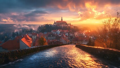 Sunset over Cesky Krumlov, Czech Republic: A Picturesque Town