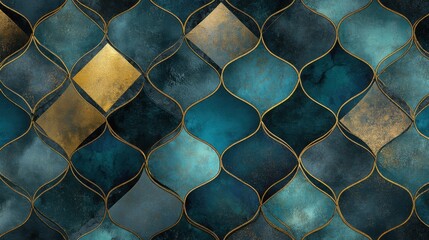 Abstract Pattern with Teal and Gold Shapes for Modern Design