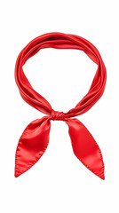 Red silk scarf knotted, isolated on white background, fashion accessory, versatile styling