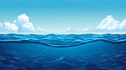 A serene view of calm ocean waters under a clear blue sky. Sapphire Ocean Depths. Illustration