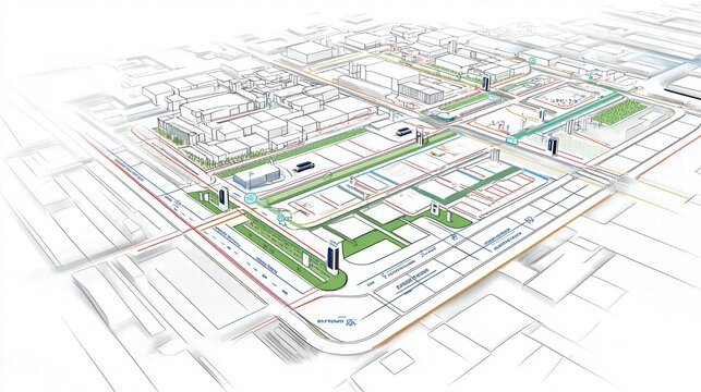 Enhanced Urban Planning Map of a Single Block with Detailed Layout and Green Spaces