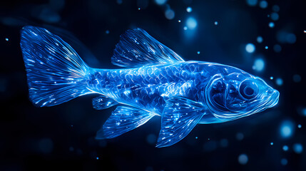 Fototapeta premium Bioluminescent sea sapphire swimming in dark ocean depths. Sapphire Ocean Depths. Illustration