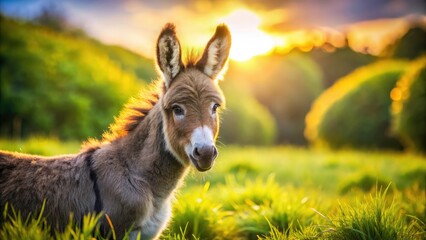 Fototapeta premium Irish Donkey Foal, County Roscommon Farm Animal Photography, Cute Baby Donkey, West Ireland Rural Scene