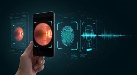 Mobile phone retina scan biometric security technology future app data voice image system modern