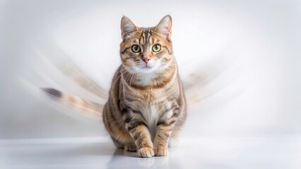 Obraz premium Long Exposure Cat Photography: White Background, Elegant Poses, Feline Silhouettes, Artistic Blur
