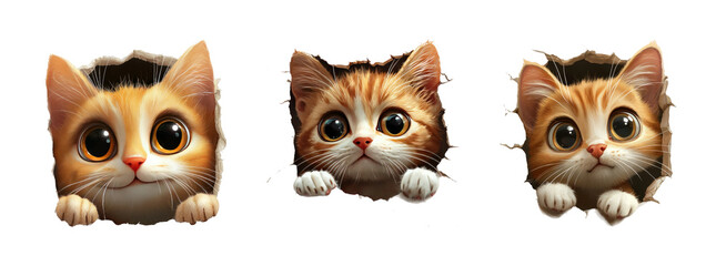 Fototapeta premium Cute Cats Peeking Through Wall Gaps