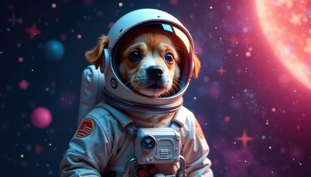 Canine astronaut in space suit, suit, space, gear