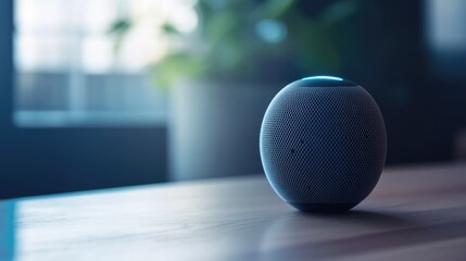 Smart Speaker on Wooden Table, Modern Home Tech