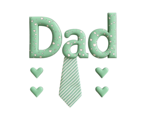 Green Dad Word Art with Tie and Hearts Design
