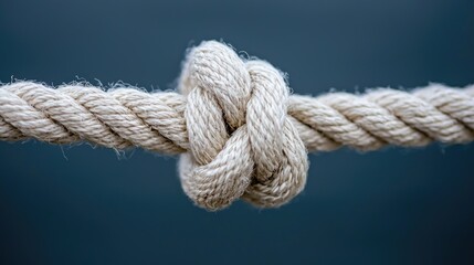Close-up of a tied knot in a thick rope against a dark background. Possible use Educational material for knot-tying tutorials, stock photography