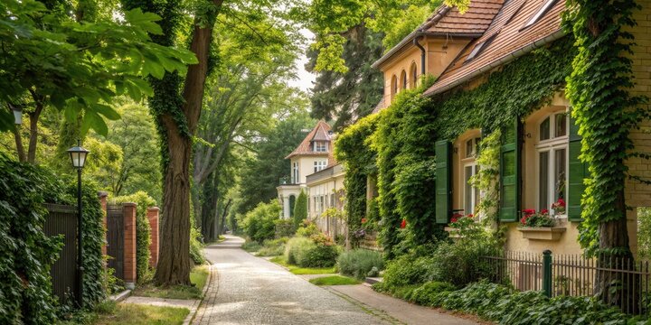 Panoramic View of Waldstrasse 2 - Serene Neighborhood Streetscape, Lush Greenery, Charming Architecture, and Tranquil Atmosphere in the Heart of a Picturesque Community