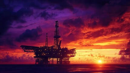 Obraz premium Oil Pump Rig at Sunset Background for Energy Industry Design, AI-Generated Industrial Scene