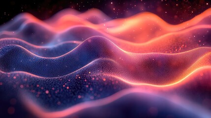 Fototapeta premium Abstract wavy lines, glowing particles, digital art, backdrop, futuristic design, use in tech presentations, posters, websites, or phone backgrounds