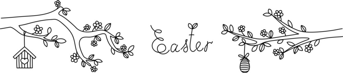 Line Floral Easter Border