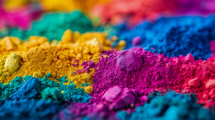 Obraz premium Vibrant powder background - Yellow, Pink, Blue & Green pigments