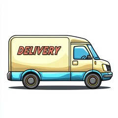 Delivery Van mockup with the word "Delivery" on it isolated on white background. Commercial Vehicle. Cargo Van. Branded Delivery Van. Transport Van. Delivery Van Design Element. Delivery Van isolated.