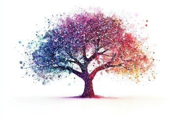 Vibrant tree of life illustration symbolizing growth, connection, and harmony, showcasing a colorful and intricate design of branches and leaves