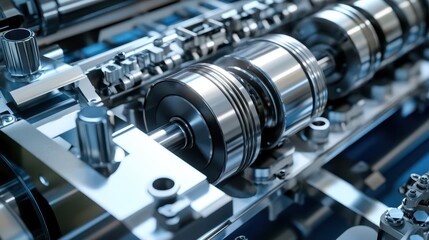 Fototapeta premium Modern Printing Press Machine Showing Detailed Mechanical Components and Ink Rollers