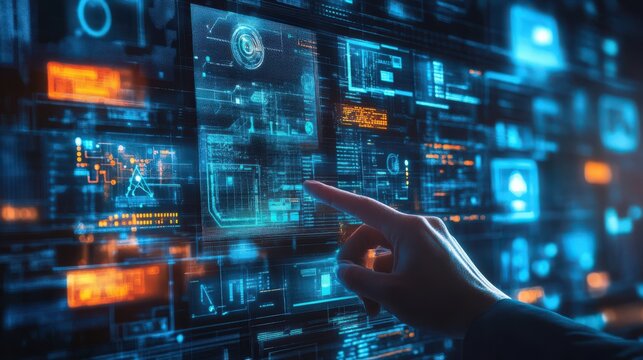 Innovative Technology Interface: Hand Interacting with Futuristic Screen