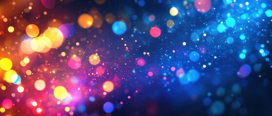 Vibrant bokeh lights background with colorful circles and glitter, perfect for festive designs, celebrations, and joyful projects Abstract defocused lights with a magical, dreamy atmosphere