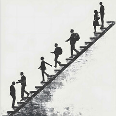 people climbing up and down corporate ladder