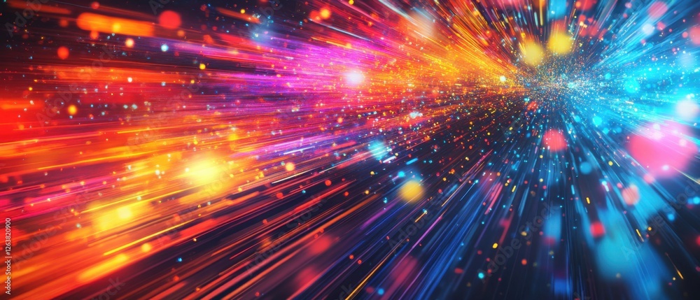 Wall mural vibrant streaks of light and bokeh effect create a dynamic, abstract background with a futuristic, h