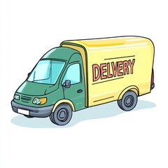 Delivery Van mockup with the word "Delivery" on it isolated on white background. Commercial Vehicle. Cargo Van. Branded Delivery Van. Transport Van. Delivery Van Design Element. Delivery Van isolated.