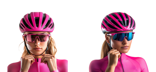 Stylish Female Cyclist in Pink Gear on Transparent Background