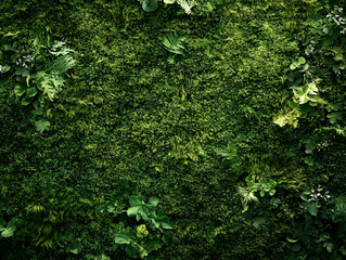 Fototapeta premium Green Vegetation Wall with Assorted Plants