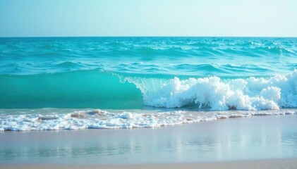 Fototapeta premium Calm ocean waves gently lapping at the shore in a serene blue hue , ocean waves, ocean waves, calm