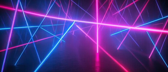 Fototapeta premium Vibrant neon lights background with intersecting pink and blue beams creating a futuristic, energetic atmosphere Perfect for music, party, or technologythemed projects