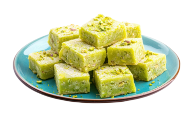 PNG A dish indian desserts Pistachio Burfi plate pistachio traditional.